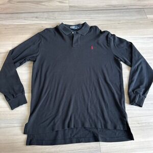 Vintage Polo Ralph Lauren Shirt Mens L Large Black Red Cotton Long Sleeve Y2K
